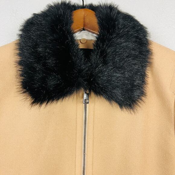 Banana Republic Faux Fur Trim Wool Jacket Full Zip Tan Black - S - Picture 2 of 6